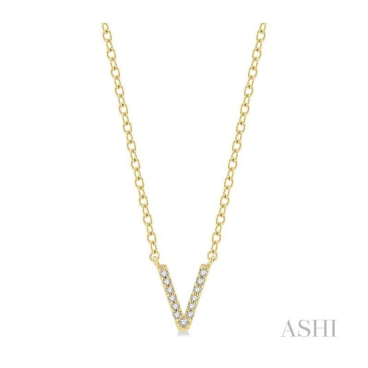 ASHI Block 'V' Initial Diamond Pendant 912F9PPTSPDYG-V