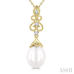 ASHI Pearl & Diamond Fashion Pendant 557B9PPTGPDWPYG