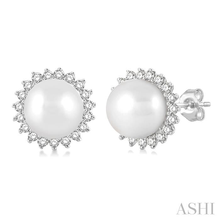 ASHI Pearl & Petite Halo Diamond Fashion Earrings 558A8PPTSERWPWG