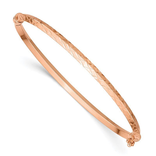 Quality Gold 14k Rose Gold Polished Diamond-cut Hinged Bangle Bracelet DB642