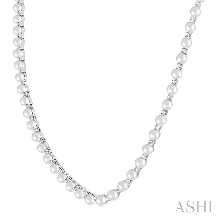 ASHI Pearl & Diamond Straightline Fashion Necklace 561B2PPFGNKWPWG