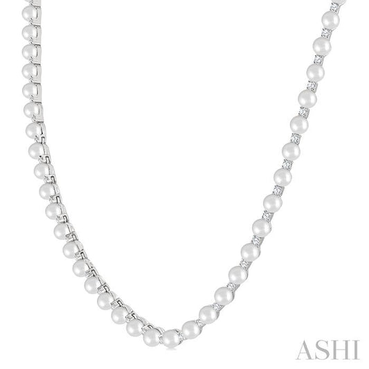 ASHI Pearl & Diamond Straightline Fashion Necklace 561B2PPFGNKWPWG