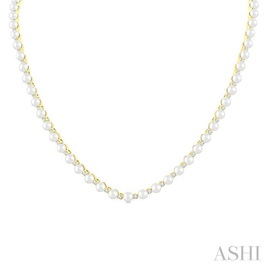 ASHI Pearl & Diamond Straightline Fashion Necklace 561B2PPFGNKWPYG