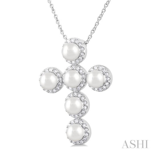 ASHI Cross Pearl & Halo Diamond Fashion Pendant 56375PPFGPDWPWG