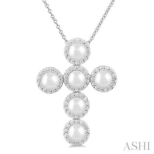 ASHI Cross Pearl & Halo Diamond Fashion Pendant 56375PPFGPDWPWG