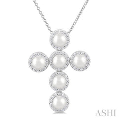 ASHI Cross Pearl & Halo Diamond Fashion Pendant 56375PPFGPDWPWG