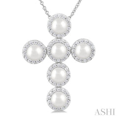 ASHI Cross Pearl & Halo Diamond Fashion Pendant 56375PPFGPDWPWG