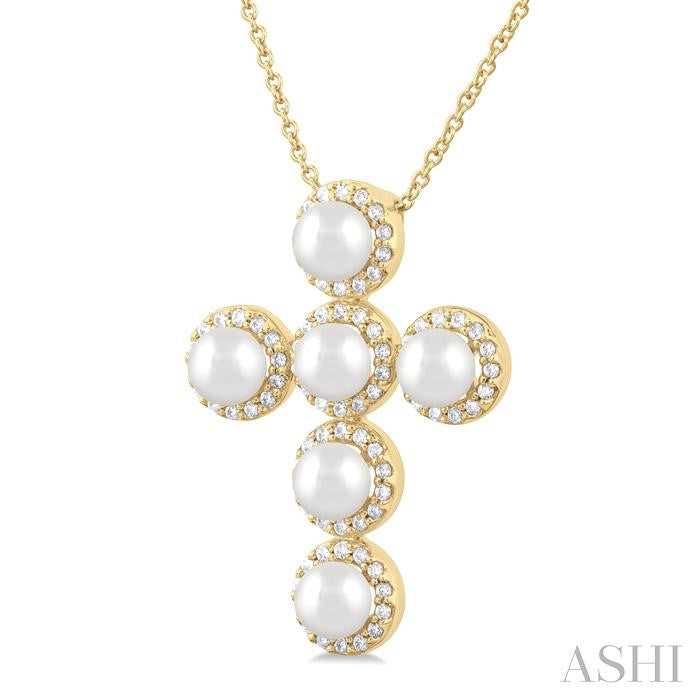 ASHI Cross Pearl & Halo Diamond Fashion Pendant 56375PPFGPDWPYG