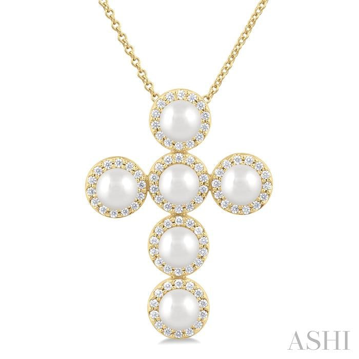 ASHI Cross Pearl & Halo Diamond Fashion Pendant 56375PPFGPDWPYG