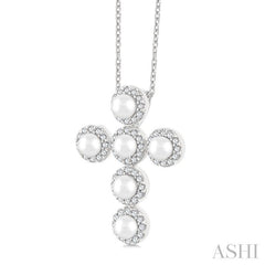 ASHI Cross Pearl & Halo Diamond Fashion Pendant 56376PPFGPDWPWG
