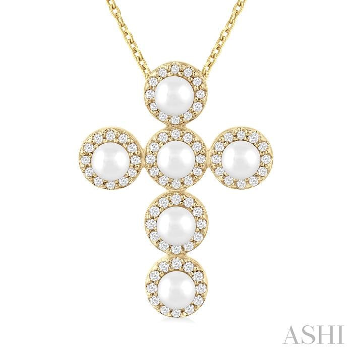ASHI Cross Pearl & Halo Diamond Fashion Pendant 56376PPFGPDWPYG