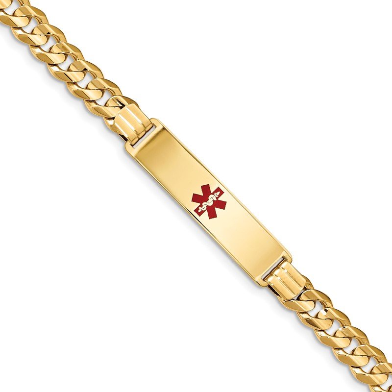 Quality Gold 14K Medical Red Enamel Curb ID Bracelet XM583CR-8