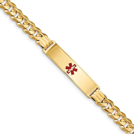 Quality Gold 14K Medical Red Enamel Curb ID Bracelet XM583CR-8