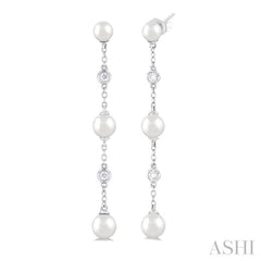 ASHI Pearl & Diamond Station Long Chain Earrings 56389PPFGERWPWG