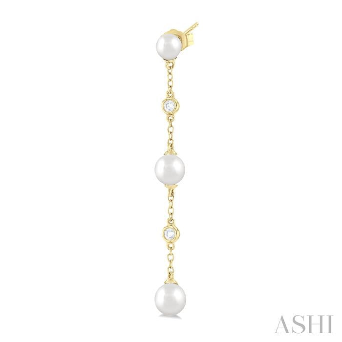 ASHI Pearl & Diamond Station Long Chain Earrings 56389PPFGERWPYG