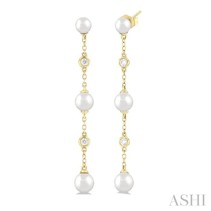 ASHI Pearl & Diamond Station Long Chain Earrings 56389PPFGERWPYG