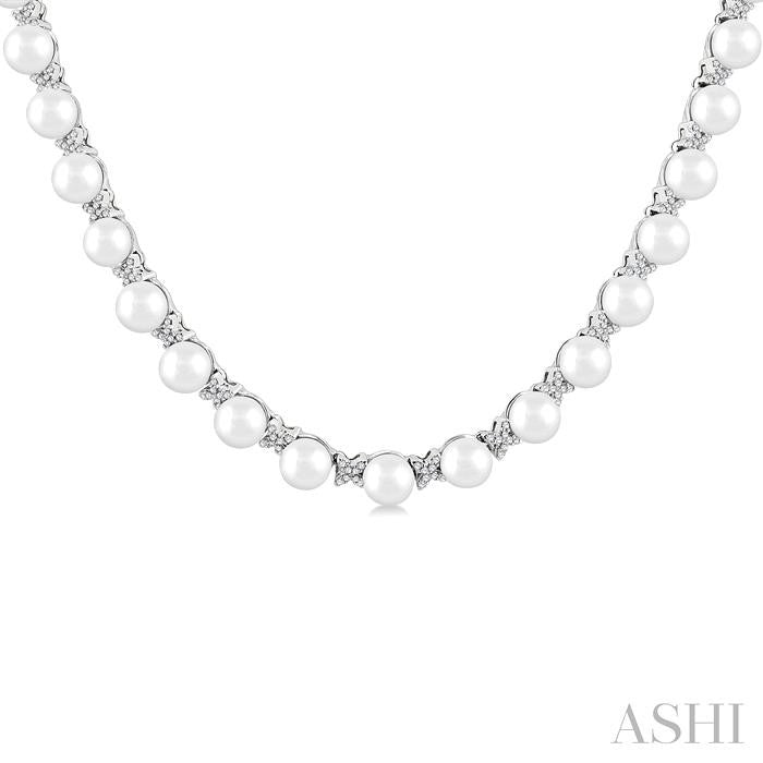 ASHI Pearl & Diamond Floral Fashion Necklace 563B1PPFGNKWPWG-1.25