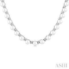 ASHI Pearl & Diamond Floral Fashion Necklace 563B1PPFGNKWPWG-1.25