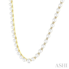 ASHI Pearl & Diamond Floral Fashion Necklace 563B1PPFGNKWPYG-1.25