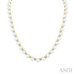 ASHI Pearl & Diamond Floral Fashion Necklace 563B1PPFGNKWPYG-1.25