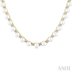 ASHI Pearl & Diamond Floral Fashion Necklace 563B1PPFGNKWPYG-1.25