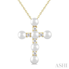ASHI Cross Pearl & Diamond Fashion Pendant 56408PPTGPDWPYG