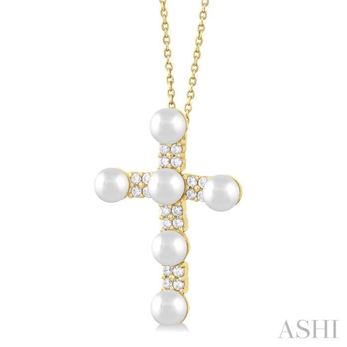 ASHI Cross Pearl & Diamond Fashion Pendant 56417PPTGPDWPYG