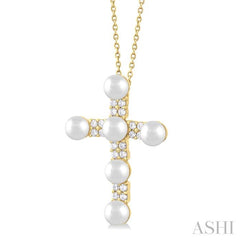 ASHI Cross Pearl & Diamond Fashion Pendant 56417PPTGPDWPYG