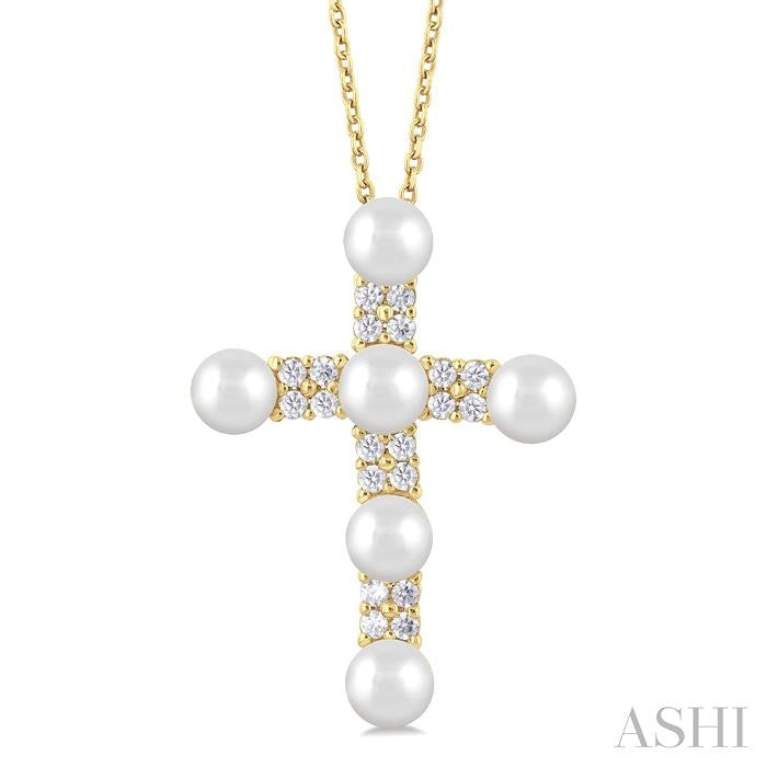 ASHI Cross Pearl & Diamond Fashion Pendant 56417PPTGPDWPYG