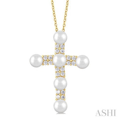 ASHI Cross Pearl & Diamond Fashion Pendant 56417PPTGPDWPYG