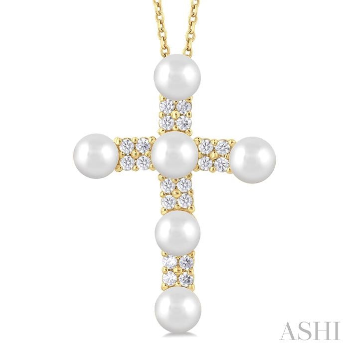 ASHI Cross Pearl & Diamond Fashion Pendant 56417PPTGPDWPYG