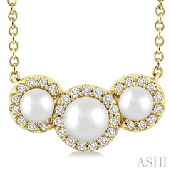 ASHI Round Shape Past Present & Future Pearl & Halo Diamond Pendant 56498PPFGPDWPYG