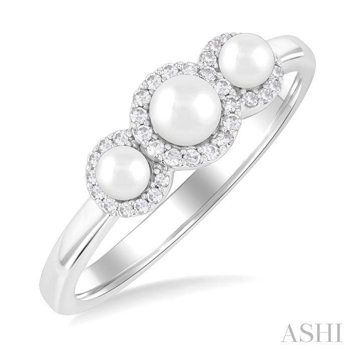 ASHI Round Shape Past Present & Future Pearl & Halo Diamond Ring 56498PPFGWPWG