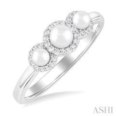 ASHI Round Shape Past Present & Future Pearl & Halo Diamond Ring 56498PPFGWPWG