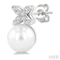ASHI Pearl & Diamond Floral Fashion Earrings 564B8PPFGERWPWG