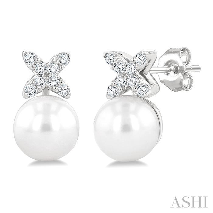 ASHI Pearl & Diamond Floral Fashion Earrings 564B8PPFGERWPWG