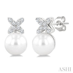 ASHI Pearl & Diamond Floral Fashion Earrings 564B8PPFGERWPWG