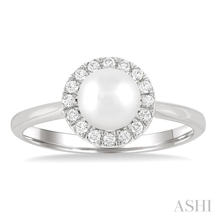 ASHI Pearl & Halo Diamond Ring 565A8PPFGWPWG
