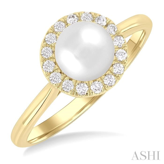 ASHI Pearl & Halo Diamond Ring 565A8PPFGWPYG