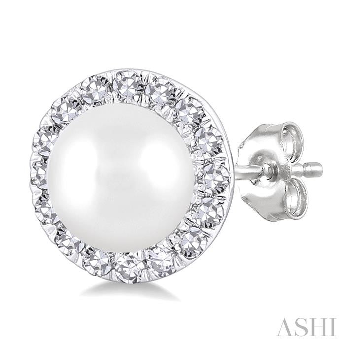 ASHI Pearl & Halo Diamond Earrings 565A8PPFSERWPWG