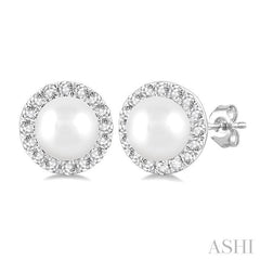 ASHI Pearl & Halo Diamond Earrings 565A8PPFSERWPWG