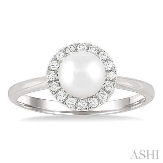 ASHI Pearl & Halo Diamond Ring 565A8PPTGWPWG