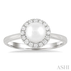 ASHI Pearl & Halo Diamond Ring 565A8PPTGWPWG