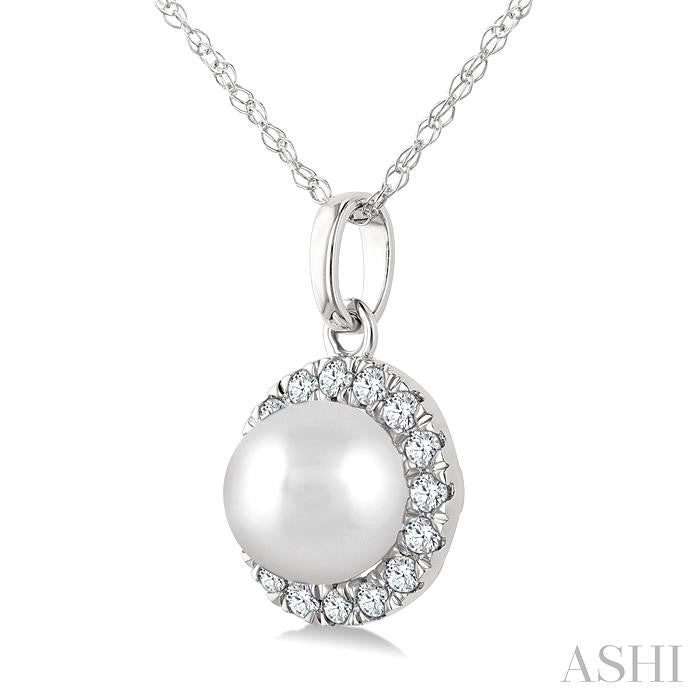 ASHI Pearl & Halo Diamond Pendant 565A9PPFSPDWPWG