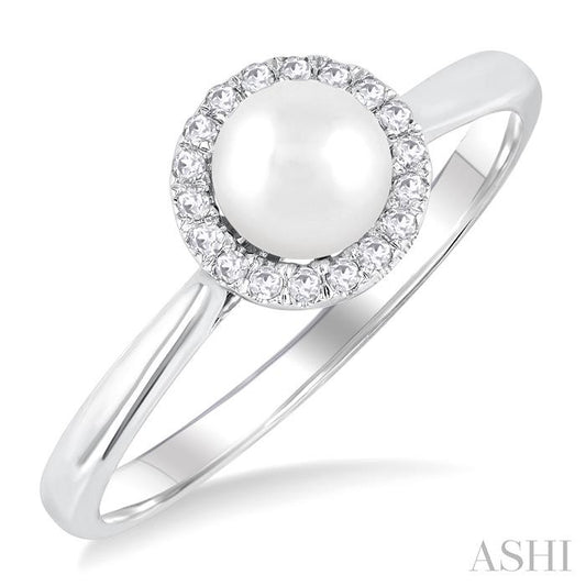 ASHI Pearl & Halo Diamond Ring 565A9PPTSWPWG
