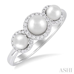 ASHI Round Shape Past Present & Future Pearl & Halo Diamond Ring 568A8PPFGWPWG