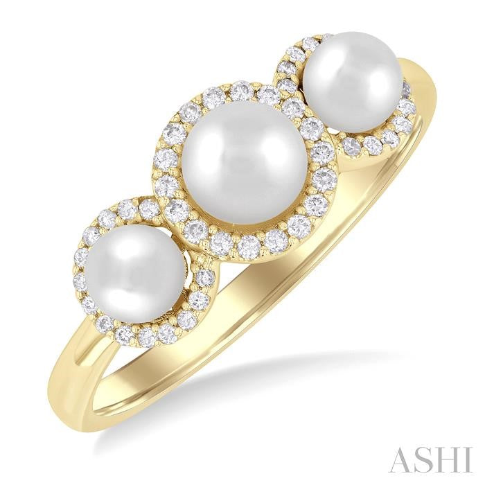ASHI Round Shape Past Present & Future Pearl & Halo Diamond Ring 568A8PPFGWPYG