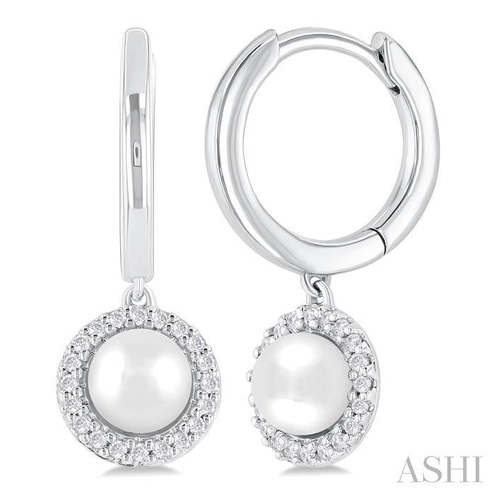 ASHI Pearl & Petite Halo Diamond Huggie Fashion Earrings 56978PPTSERWPWG