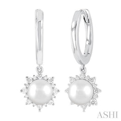 ASHI Pearl & Petite Diamond Fashion Huggie Earrings 56987PPTSERWPWG