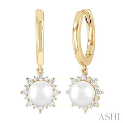 ASHI Pearl & Petite Diamond Fashion Huggie Earrings 56987PPTSERWPYG
